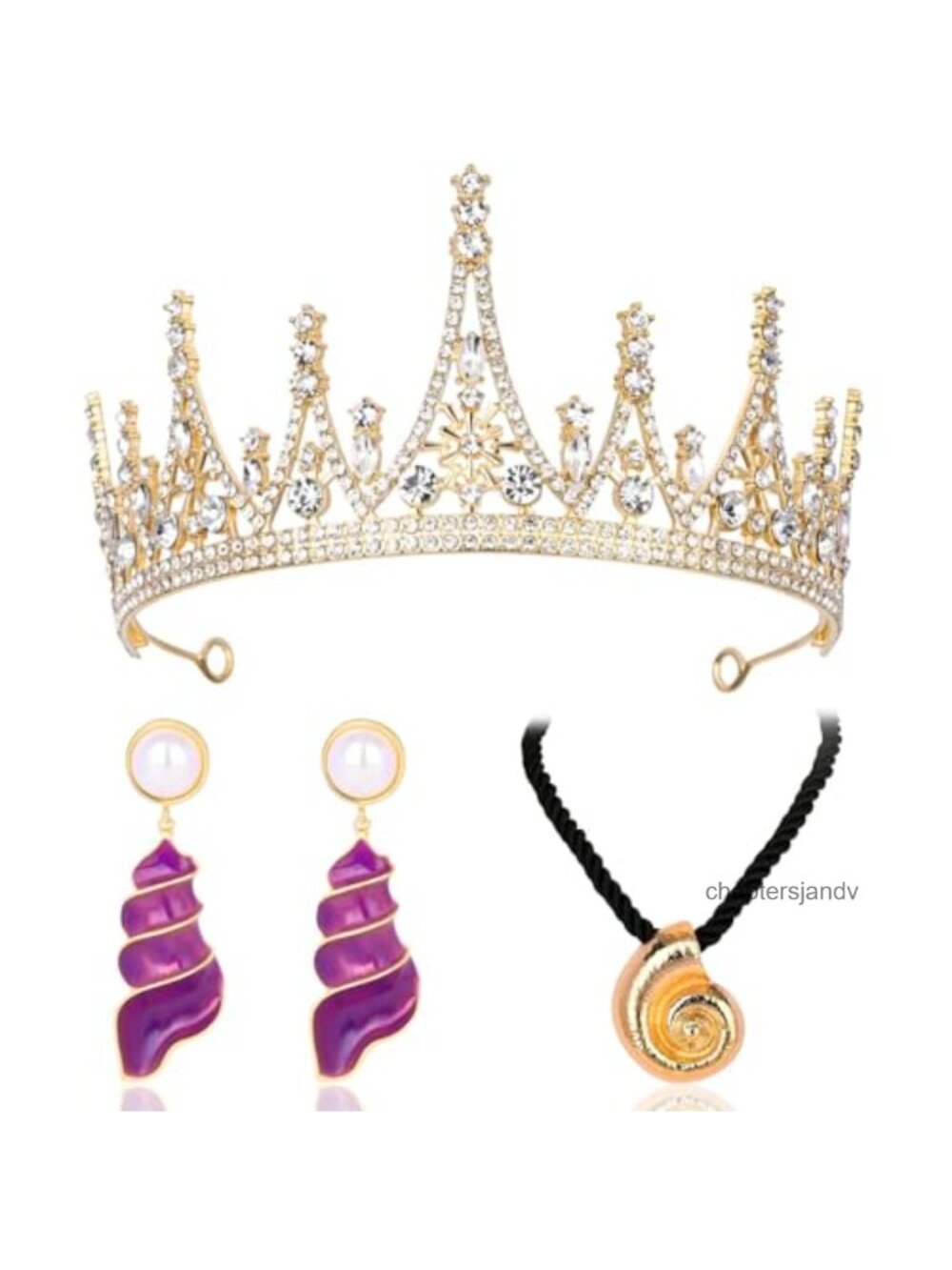 Gold Crown Shell Necklace Earrings Set Sea Witch Cosplay Costume Accessories